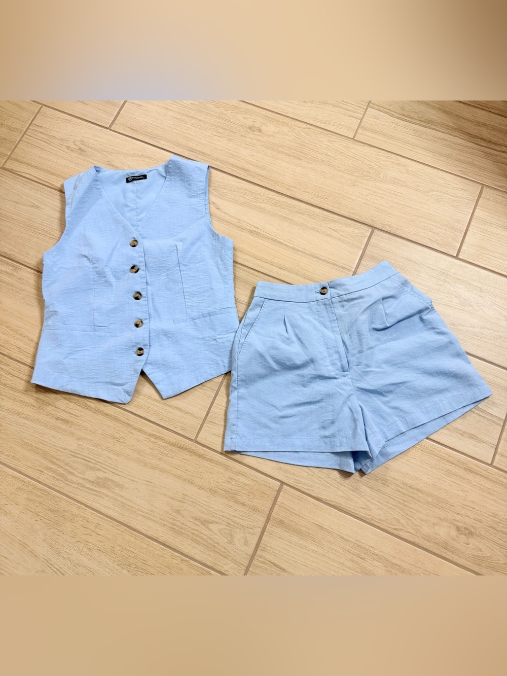 PRETTYGARDEN 2 Piece Set Vest Shorts Light Blue Blue Co Ord Suit Womens Size S - Picture 2 of 7